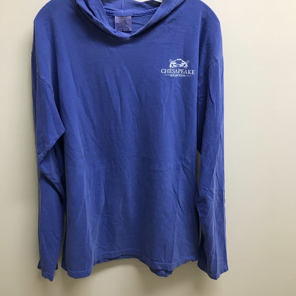 Chesapeake Collection LS Hooded Tee in Periwinkle w/ White Graphic Print, Size L